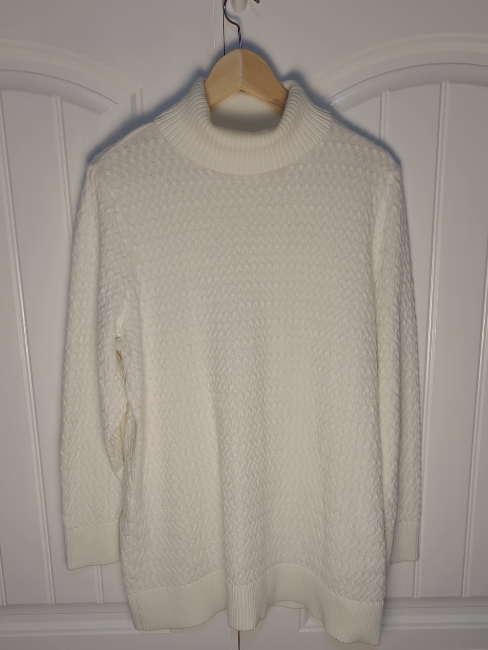 Lands End Drifter Cotton Cable Knit  Turtleneck Tunic Sweater Ivory 1X (16W-18W)